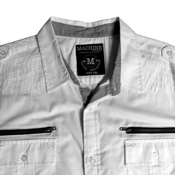 Machine Custom Co. Men's White Woven Casual Button Front Shirt - Picture 1 of 11